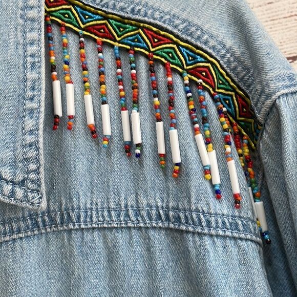VINTAGE STEFANO INTERNATIONAL DENIM SHIRT WITH BEADED FRINGE - Picture 6 of 8